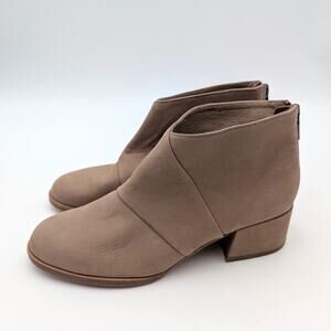 Eileen Fisher Fayo Block Heel Booties Women's Tan Leather Size US6.5 EU37